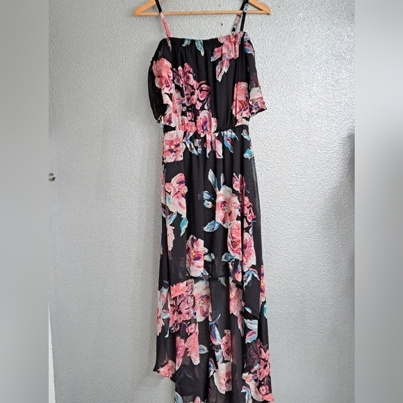AUW Hi/Low Floral Cold Shoulder Dress    Size L - Picture 6 of 7